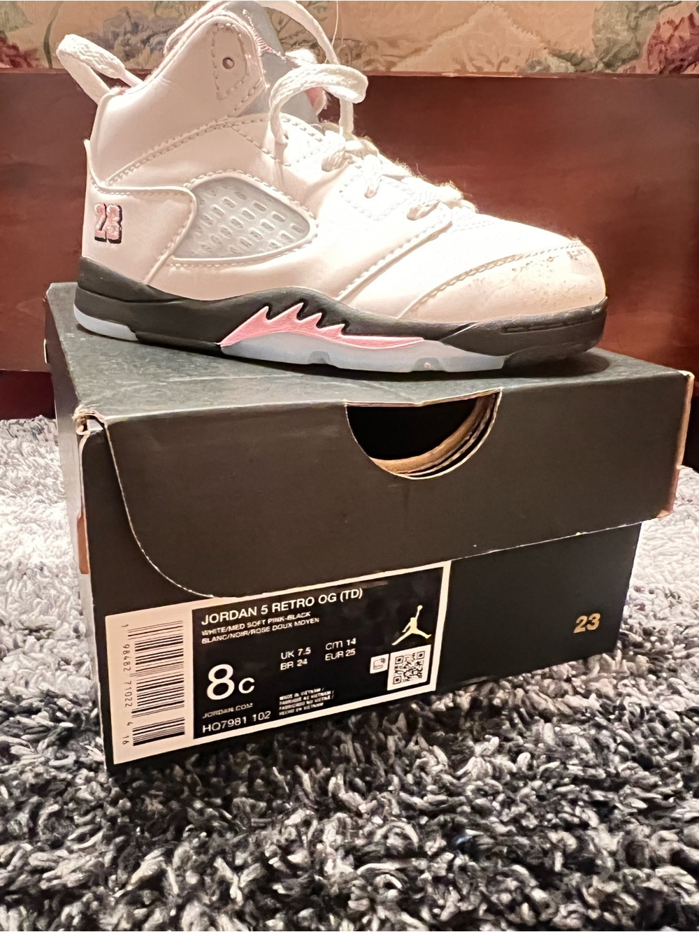 Jordan Kids White and Pink High-Top Sneakers